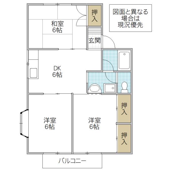 オルベージュB(3DK/2階)の間取り写真
