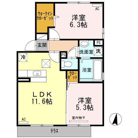 ラフィーネ青葉台(2LDK/1階)の間取り写真