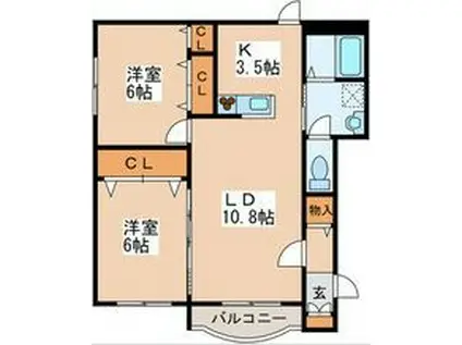 セレーノ月寒(2LDK/4階)の間取り写真