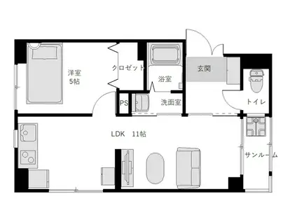 サトービル(1LDK/1階)の間取り写真