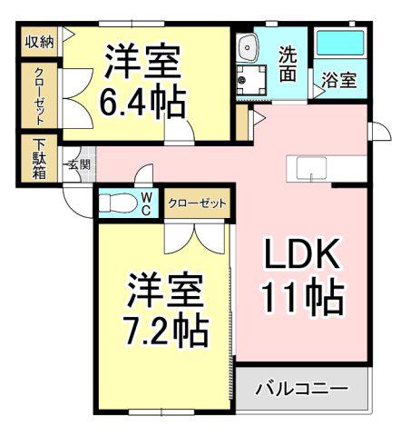 ロアーブル弐番館(2LDK/2階)の間取り写真