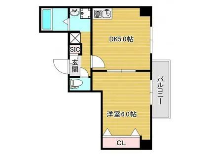 J-PRIDE難波南(1DK/2階)の間取り写真