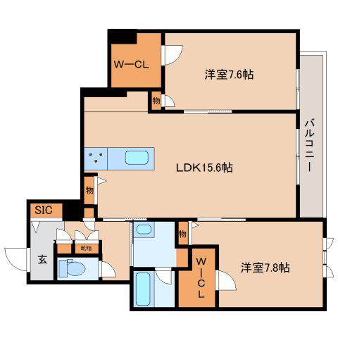 シャーメゾン西大寺南(2LDK/2階)の間取り写真