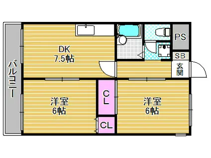 ハイライフひばりが丘(2DK/3階)の間取り写真