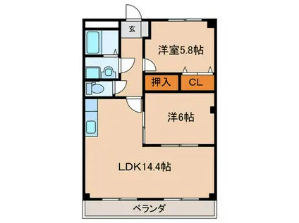 ノースフェザント(2LDK/3階)の間取り写真