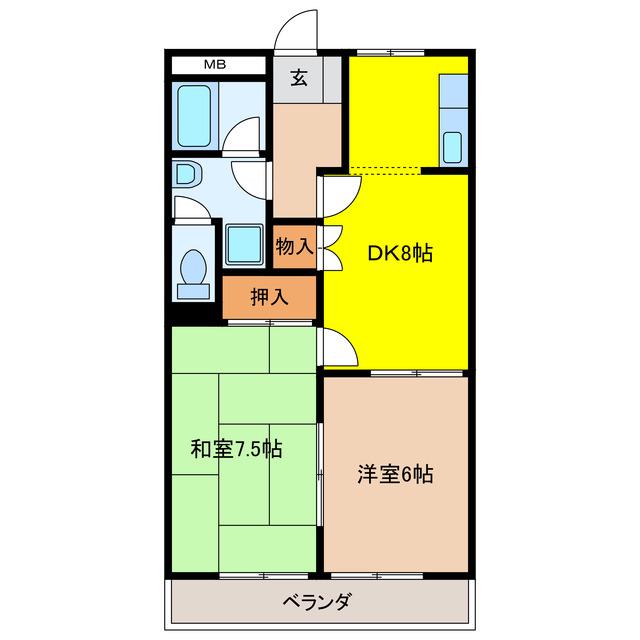 サンガーデンセレス(2DK/2階)の間取り写真
