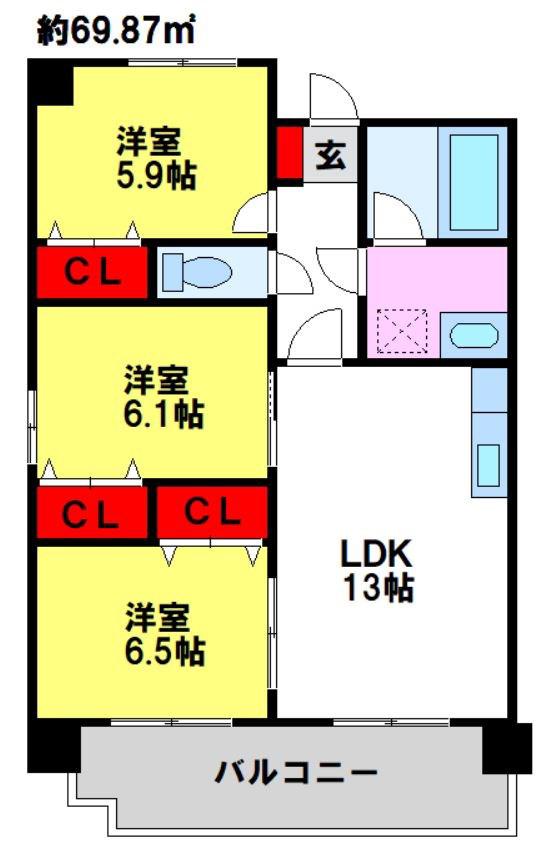 ルネス旭(3LDK/3階)の間取り写真