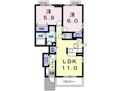 サンライズII(2LDK/1階)の間取り写真
