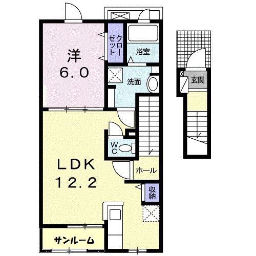 サニーハイツ ひまわりB(1LDK/2階)の間取り写真
