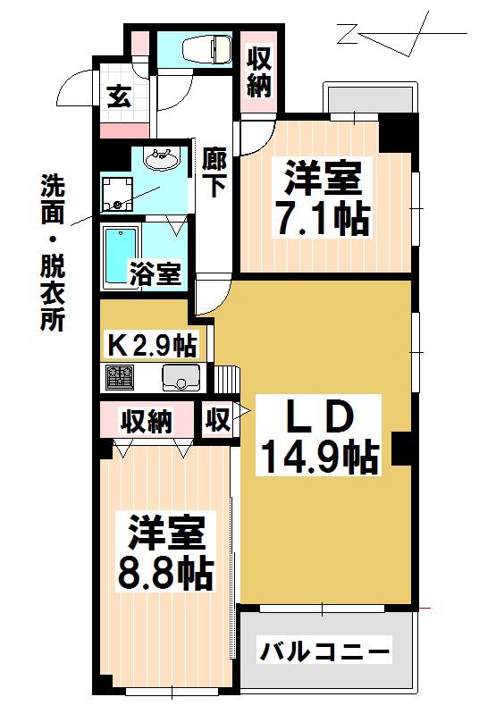 プロシード新瑞橋(2LDK/4階)の間取り写真
