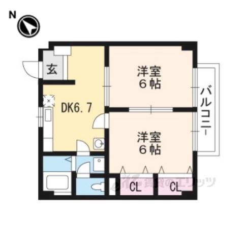 シャトーアオキ(2DK/2階)の間取り写真