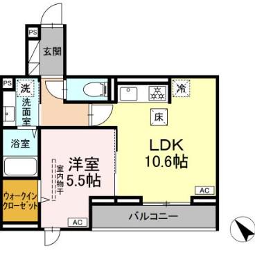 D PAINA 登戸II(1LDK/1階)の間取り写真