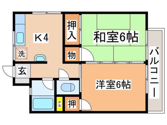 緑ヶ丘マンション(2K/1階)の間取り写真