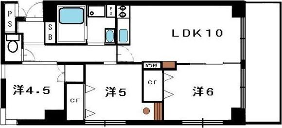 ロイヤルエスタ服部(3LDK/4階)の間取り写真