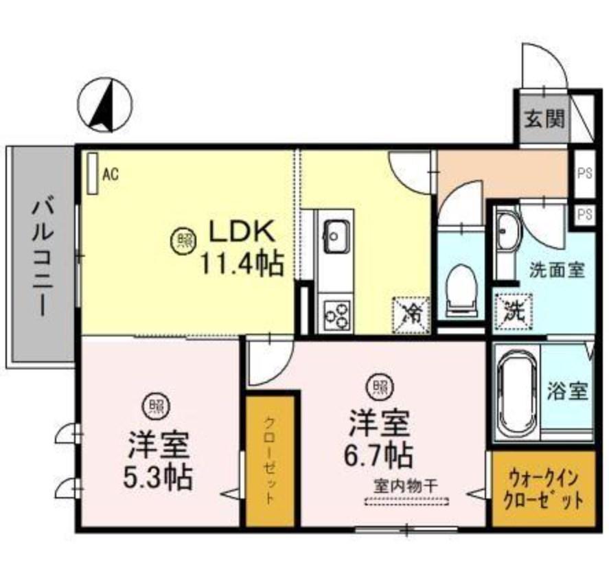 Jソレイユ錦ヶ丘(2LDK/3階)の間取り写真