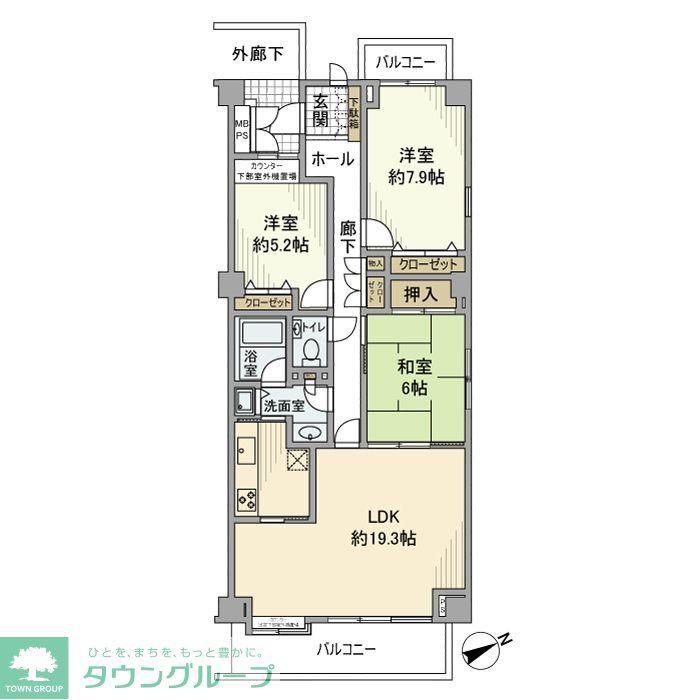 大井仙台坂パークハウス(3LDK/2階)の間取り写真