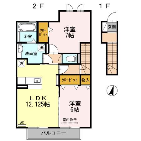 エスポワール(2LDK/2階)の間取り写真