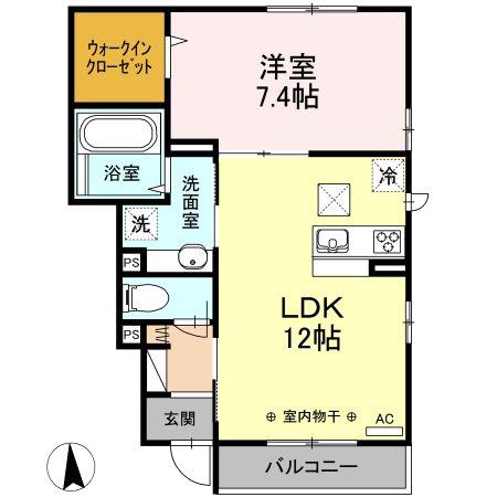 アンベリール一番町(1LDK/1階)の間取り写真