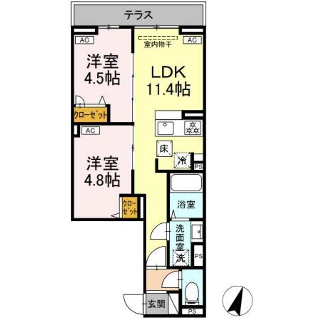 セレスティア鷺宮II(2LDK/1階)の間取り写真