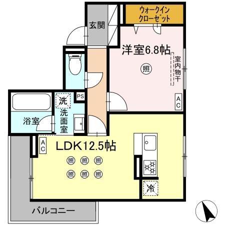 サニーサイド箱崎(1LDK/2階)の間取り写真