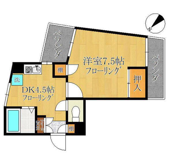 ユーコート(1DK/4階)の間取り写真