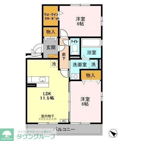 グランドソレイユA棟(2LDK/3階)の間取り写真