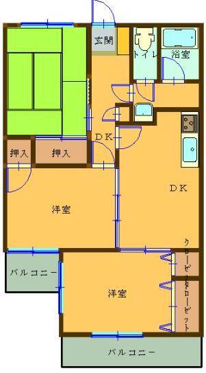 カネヒロハイツ(3DK/2階)の間取り写真