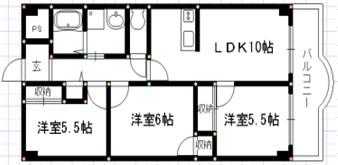 天神山マンションII号館(3LDK/9階)の間取り写真
