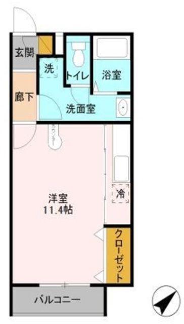 クレール・シャンブル(ワンルーム/2階)の間取り写真
