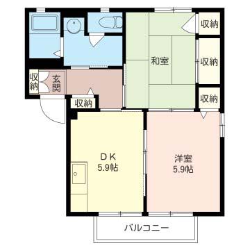 ハイツティネケV(2K/2階)の間取り写真
