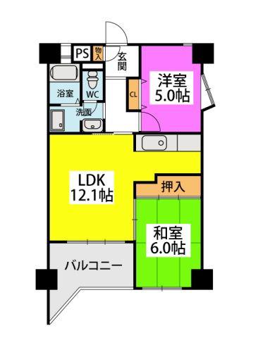 アルテハイム宮ノ陣(2LDK/3階)の間取り写真
