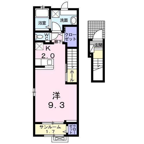 ユヌ ブリーズ(1K/2階)の間取り写真