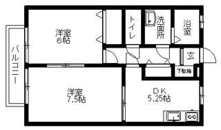 ユーハイツ沖野上(2DK/1階)の間取り写真