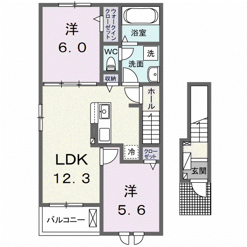 クラール野市B(2LDK/2階)の間取り写真