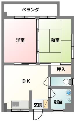 パラシオいずみはら(2DK/4階)の間取り写真