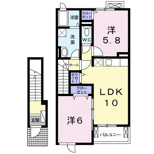 フレ・セゾン(2LDK/2階)の間取り写真