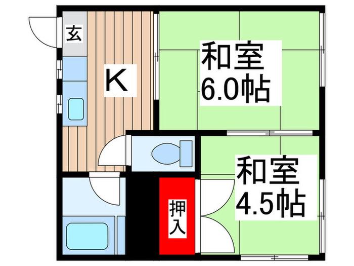 ハウス大和田(2K/2階)の間取り写真
