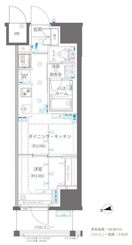 ZOOM浅草ウエスト(1DK/6階)の間取り写真