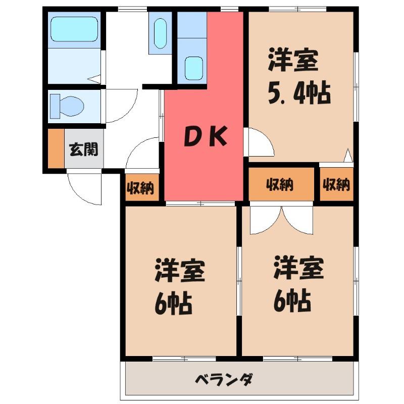 ボナール千吉良C(3DK/1階)の間取り写真