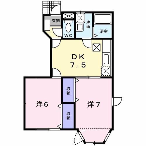 RアンドSドリームA(2DK/1階)の間取り写真