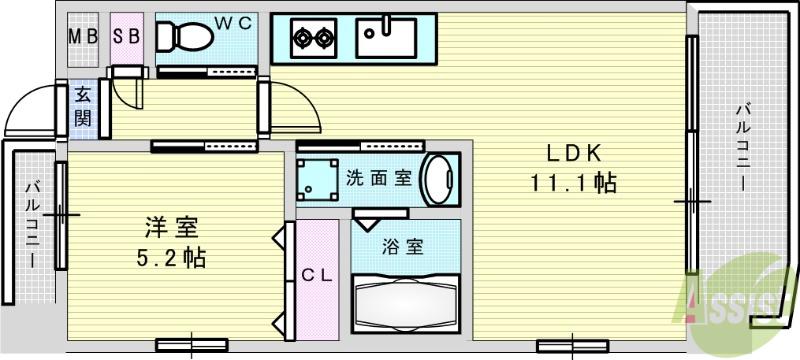 プレジオ吹田(1LDK/4階)の間取り写真