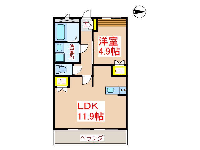ベルメゾン・ルージュ(1LDK/2階)の間取り写真