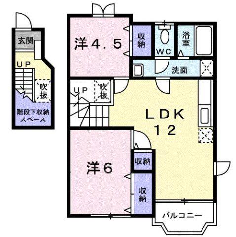 フィオーレ早島B(2LDK/2階)の間取り写真