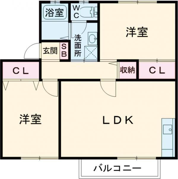 ソシア B棟(2LDK/1階)の間取り写真