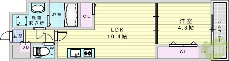 ビエラコート岸部中(1LDK/5階)の間取り写真