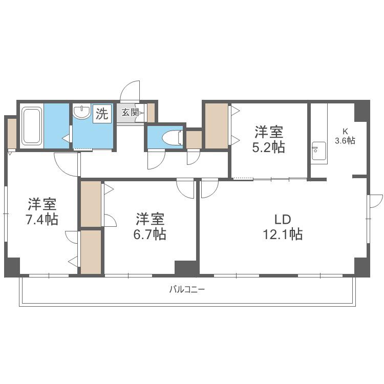 モンブリック琴似II(3LDK/1階)の間取り写真