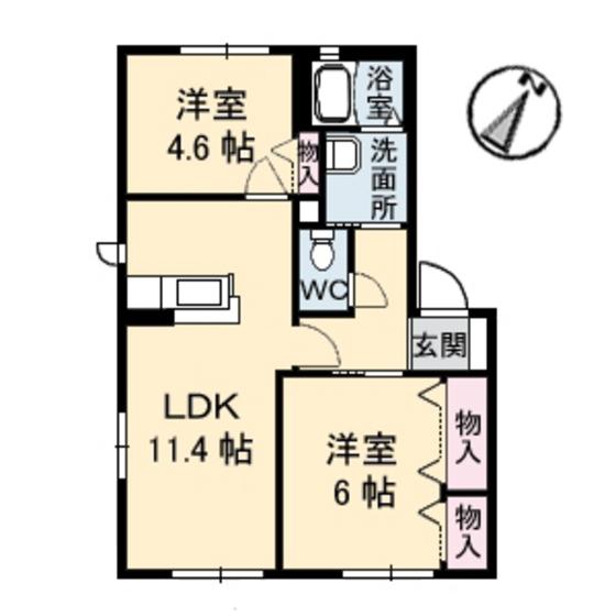 フォンテーヌ大福B(2LDK/1階)の間取り写真
