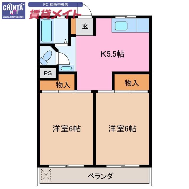 伊藤ビル(2DK/2階)の間取り写真