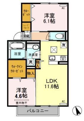 ラ・ヴェスタII(2LDK/1階)の間取り写真