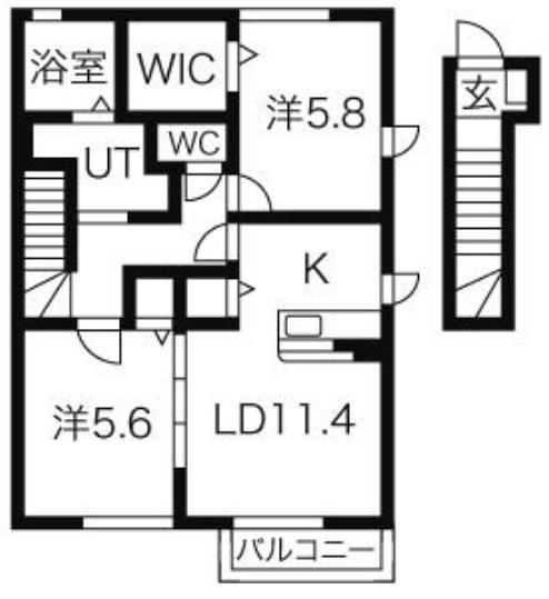 カンパーニュKIII(2LDK/2階)の間取り写真